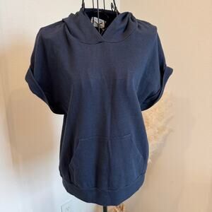 Southcott Navy Waffle Knit Short Cuffed Sleeve Hooded Sweatshirt - Athleisure